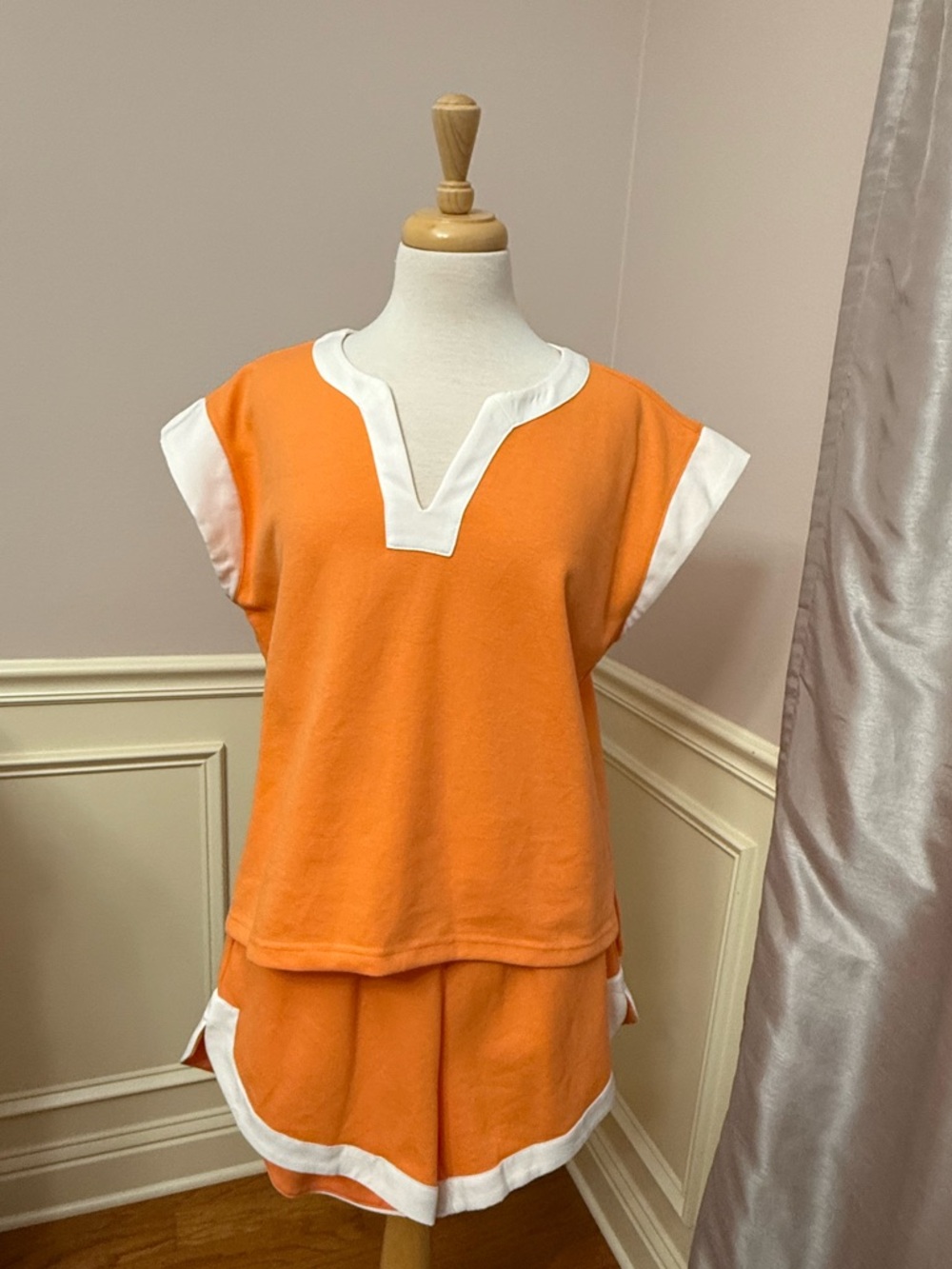 She + Sky Orange and White top and shorts